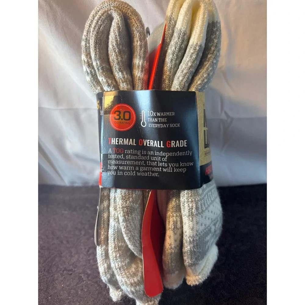 Muk Luks Women Heat Retainers Thermal Socks 2 Pair Pack 3.0 TOG Grey Tan OSFM